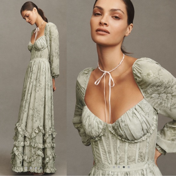 V. Chapman Dresses & Skirts - NWT V.Chapman Carmella Maxi Dress Corset Side Slit Gown in Sage